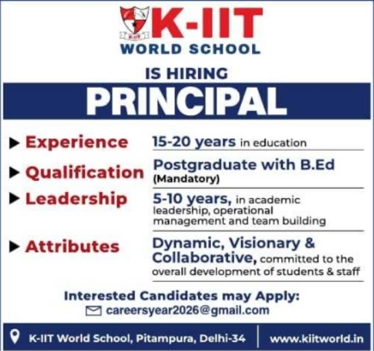 Academic Leadership Vacancy: School Principal at K-IIT World School