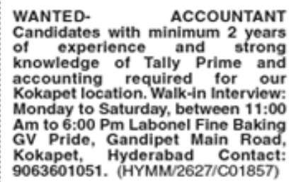 Accountant Job Vacancy in Kokapet