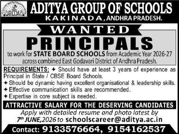 Aditya Group of Schools: Principals Recruitment