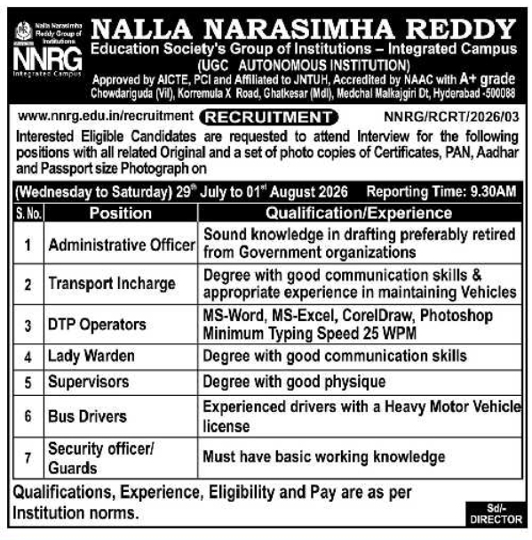 Administrative and Support Staff Recruitment by NNRG Institutions