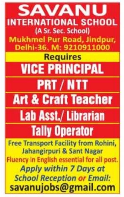 Administrative and Teaching Recruitment by Savanu International School