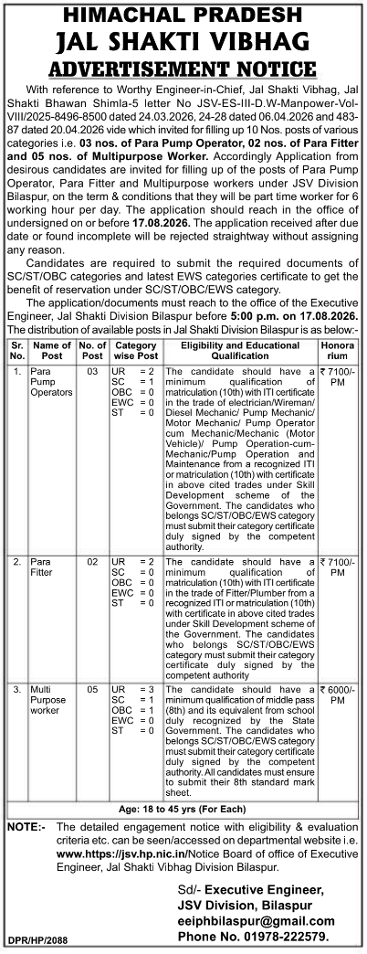 Advertisement Notice: Part-Time Field Staff Recruitment (HP-JSV)