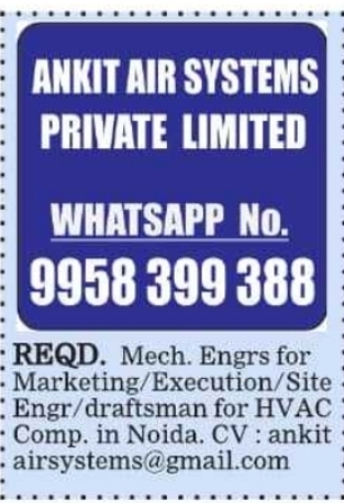 Ankit Air Systems Recruitment: Openings for Mechanical & HVAC Engineers