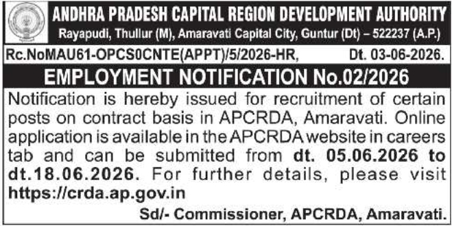 APCRDA: Contract Recruitment Notification