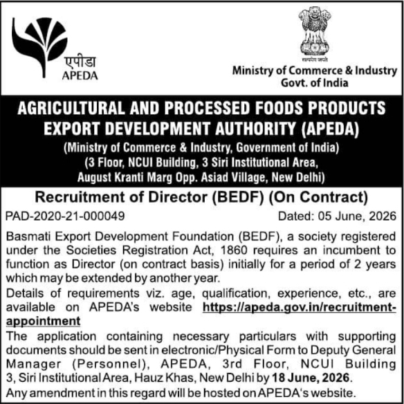 APEDA: Director (BEDF) Recruitment Notice