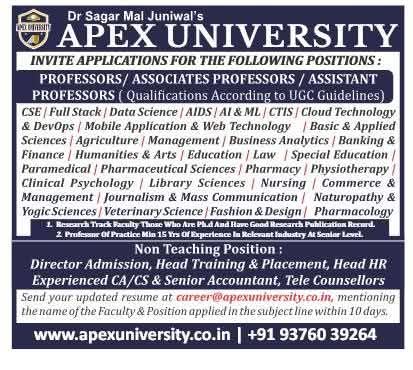 Apex University Faculty & Staff Recruitment 2026