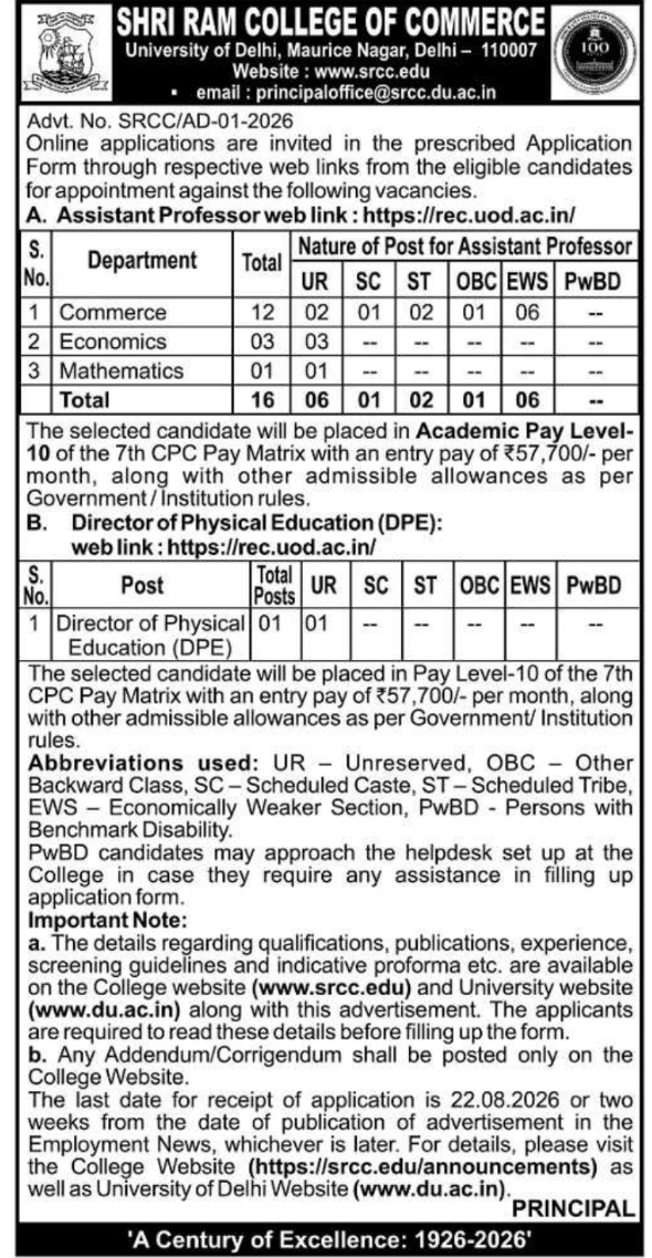 Assistant Professor and Physical Education Director Vacancies