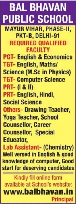 Bal Bhavan Public School Recruitment