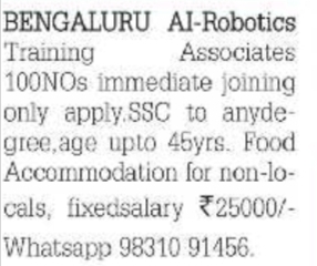 Bengaluru AI-Robotics Job Openings