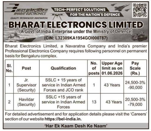 Bharat Electronics Limited Security Recruitment