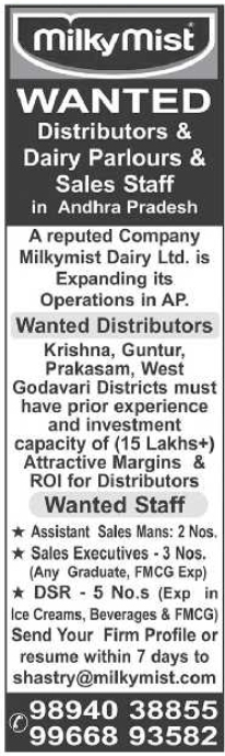 Business & Job Openings: Dairy Distributors & Sales Staff