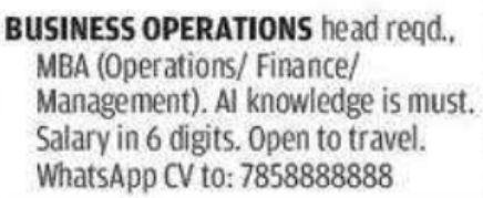 Business Operations Head Job Vacancies