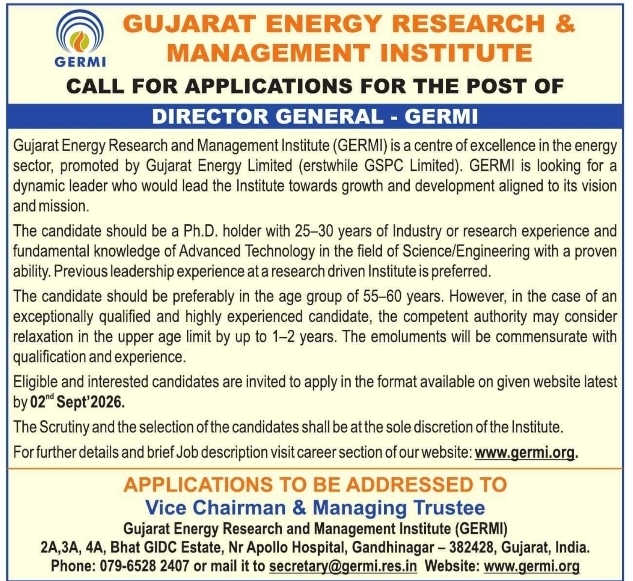 Call for Applications for Director General by GERMI