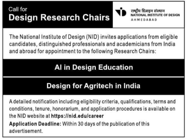 Call for Design Research Chairs by NID Ahmedabad