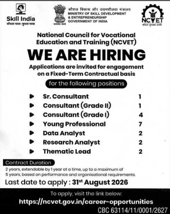Contractual Recruitment Drive for Consultants by NCVET
