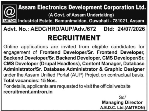 Contractual Recruitment Notice for Developer Positions by AMTRON