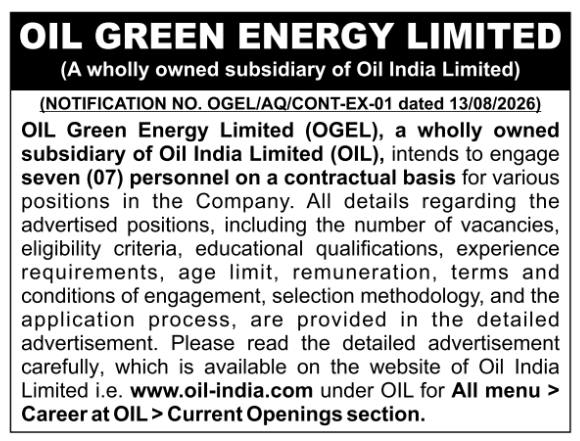 Contractual Recruitment Notification by Oil Green Energy Limited