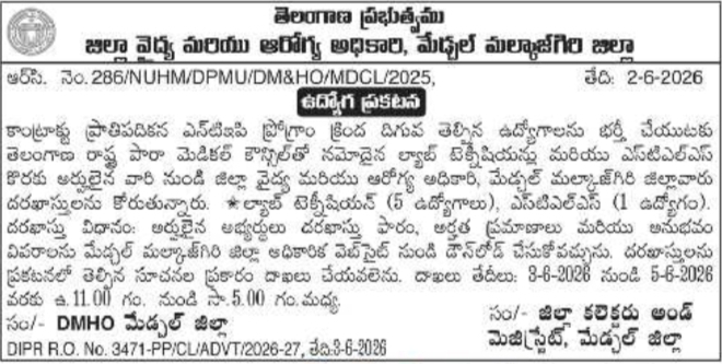 DM&HO Medchal-Malkajgiri: Para-Medical Recruitment