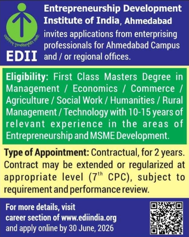 EDII Ahmedabad 2026 Professional Recruitment