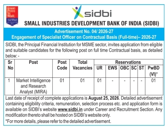 Engagement of Specialist Officer on Contractual Basis