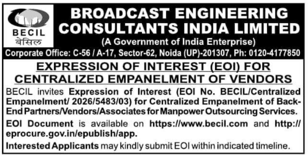 EOI for Centralized Empanelment of Vendors