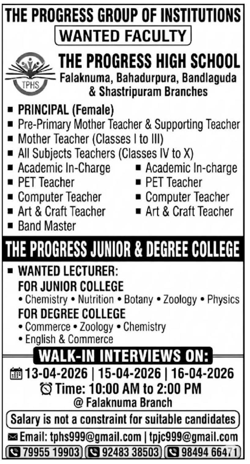 Faculty Recruitment 2026: The Progress Group of Institutions