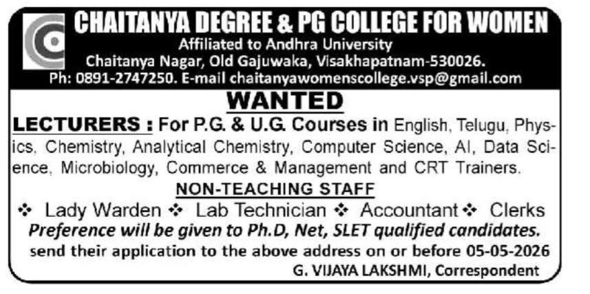 Faculty Recruitment at Chaitanya Degree & PG College for Women