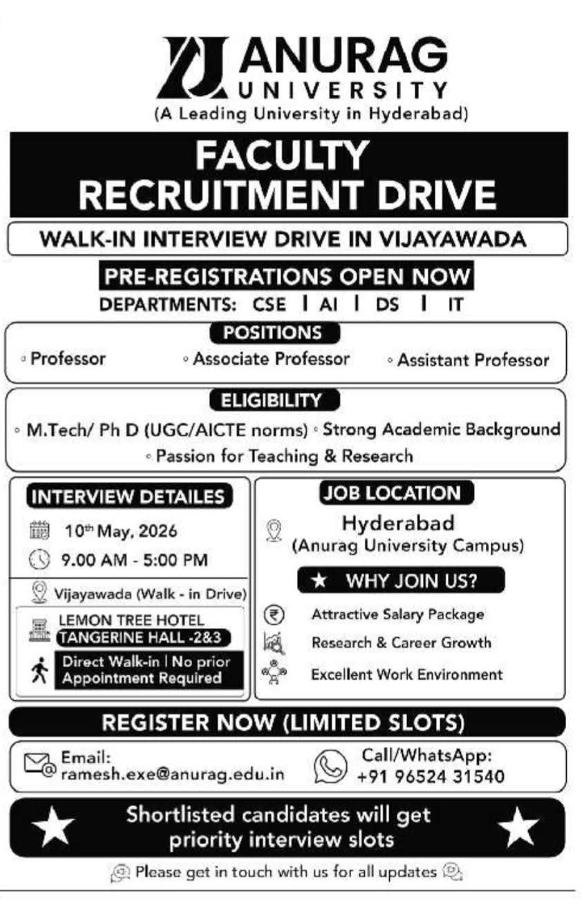Faculty Recruitment Drive at Anurag University