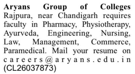 Faculty Recruitment Drive by Aryans Group of Colleges Rajpura