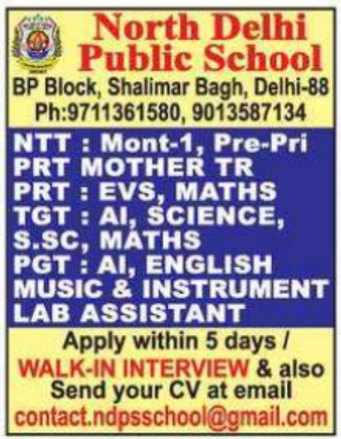 Faculty & Staff Recruitment: North Delhi Public School
