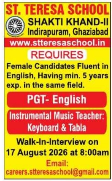 Faculty Walk-In Interview Notification by St. Teresa School