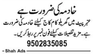 Female Domestic Help Job Vacancy in Amberpet