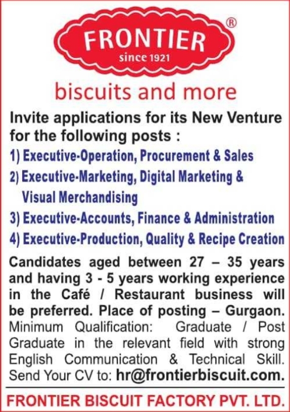 Frontier Biscuit Factory Recruitment