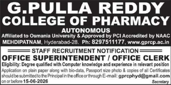 G. Pulla Reddy College: Staff Recruitment