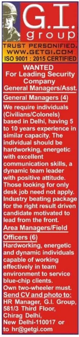 G.I. Group Recruitment: Openings for Management & Field Staff in Delhi