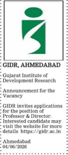 GIDR Ahmedabad: Vacancy Announcement for Professor & Director