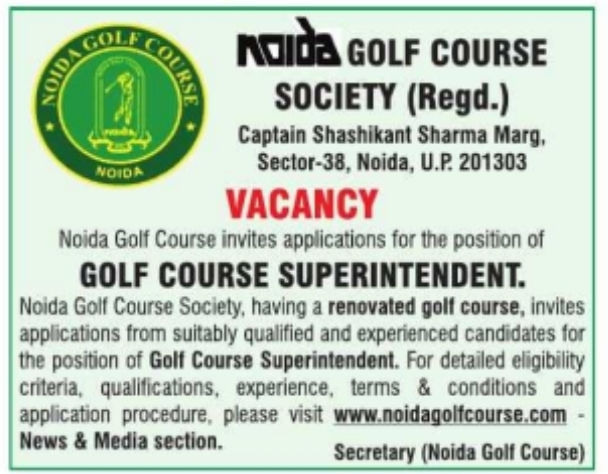 Golf Course Superintendent Vacancy by Noida Golf Course Society