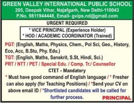 Green Valley International Public School Faculty Notice