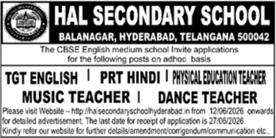 HAL Secondary School Teacher Recruitment