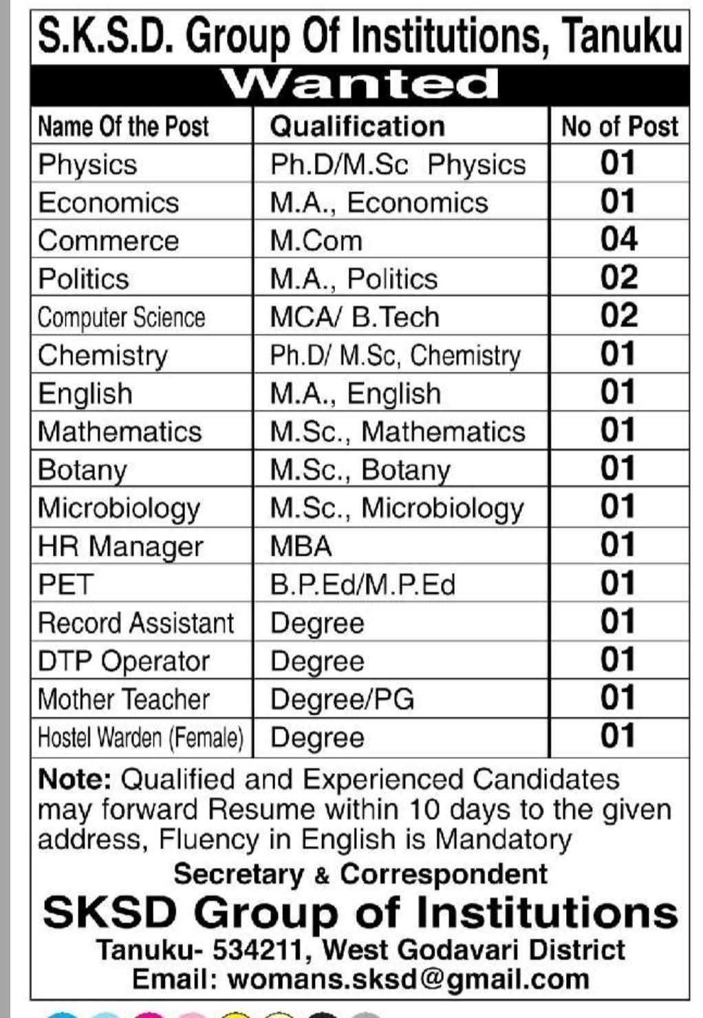 Hiring Academic & Administrative Staff at S.K.S.D. Group of Institutions