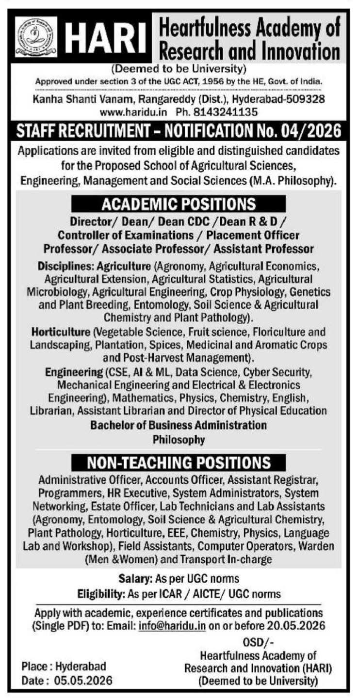 Hiring Academic & Non-Teaching Staff at HARI