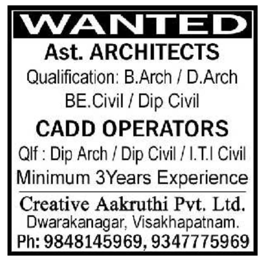 Hiring Assistant Architects & CADD Operators