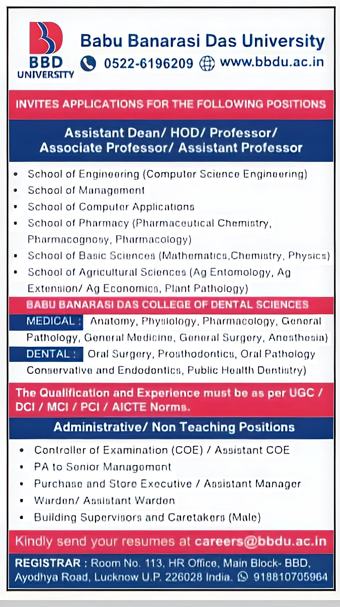 Hiring Assistant Deans, HODs, Professors, & Administrative Staff