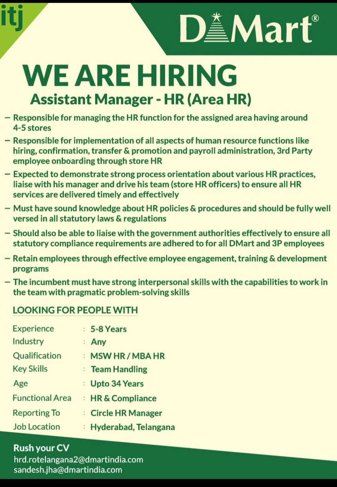 Hiring Assistant Manager - HR