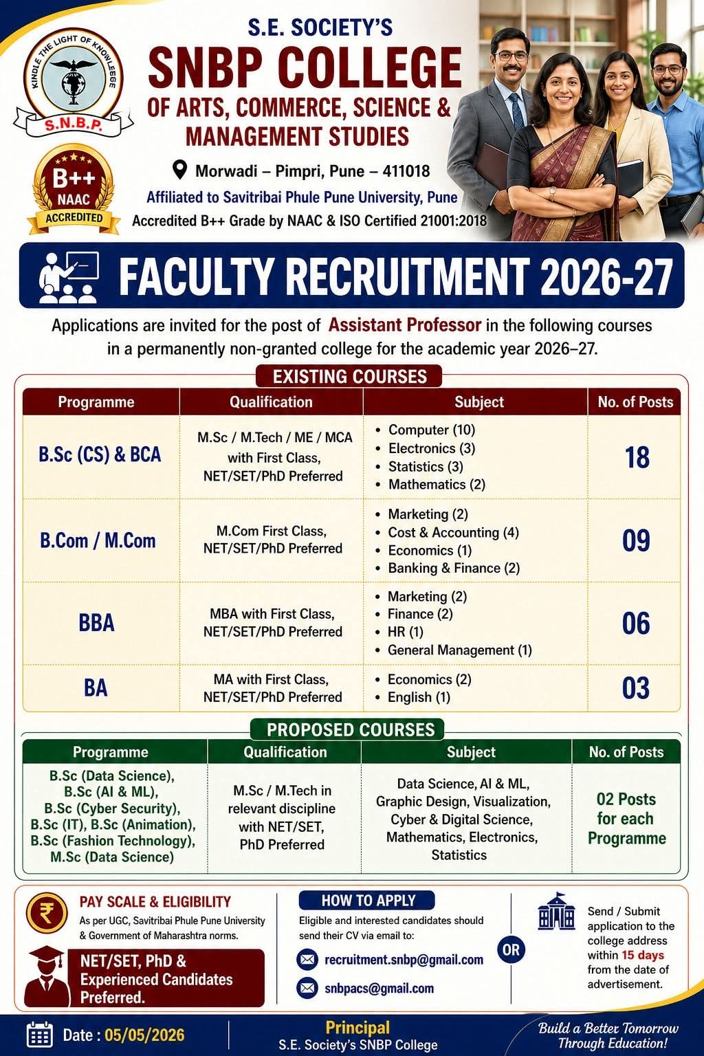 Hiring Assistant Professors at SNBP College