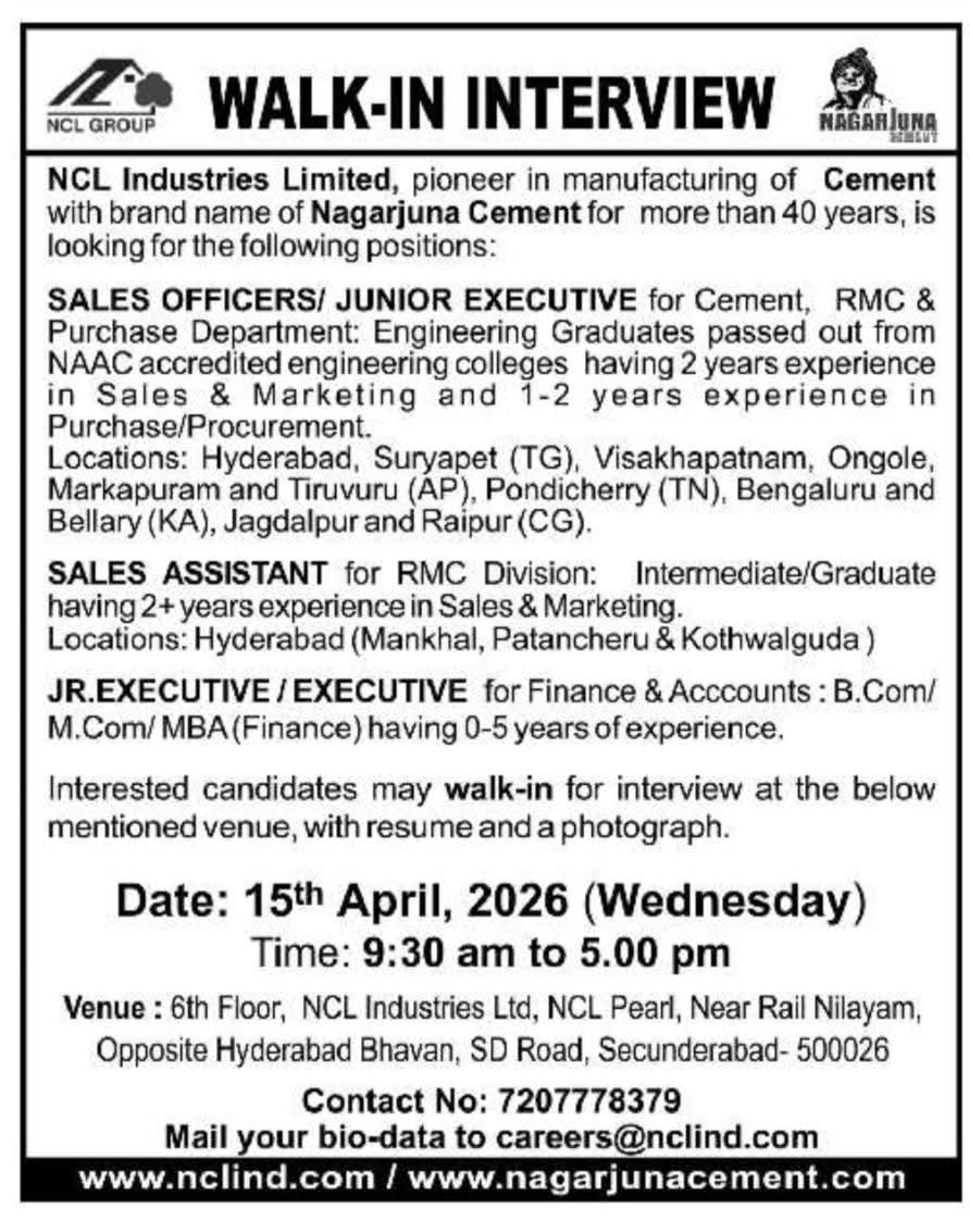 Hiring At NCL Industries Limited