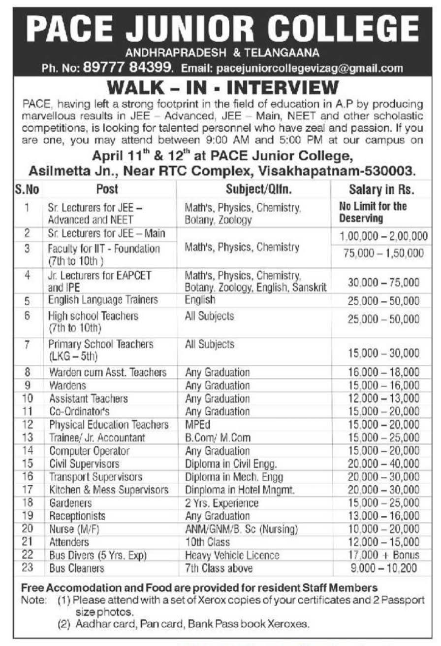 Hiring At PACE Junior College