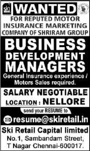 Hiring: Business Development Manager at Shriram Group