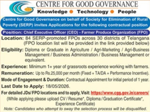Hiring CEO for Farmer Produce Organizations (FPO)