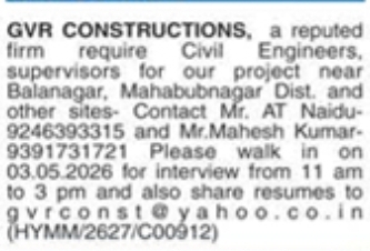 Hiring  Civil Engineers & Supervisors